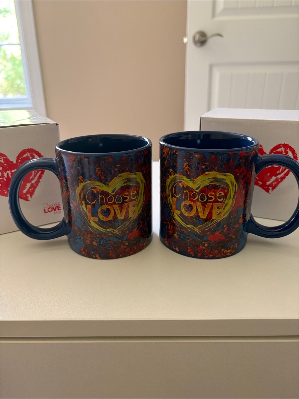 Penzeys Choose Love Dark Blue Ceramic Mugs